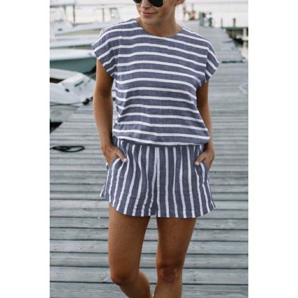 Striped Romper Shorts Jumpsuit - Picture 8 of 8